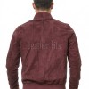 Men Burgundy Suede Bomber Jacket - Premium Classic MA1 Flight Aviator Coat Ribbed Knit Trim Quilted Wind Flap Sleek Wine Genuine Outerwear