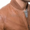 Men Camel Tan Leather Bomber Jacket | Genuine Cowhide MA1 Aviator Flight Coat | Luxury Ribbed Knit Trim & Quilted Internal Storm Flap