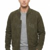 Men Olive Green Suede Bomber Jacket | Premium Khaki Aviator Flight Coat | Tailored Ribbed Trim & High-Density Quilted Storm Guard