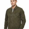 Men Olive Green Suede Bomber Jacket | Premium Khaki Aviator Flight Coat | Tailored Ribbed Trim & High-Density Quilted Storm Guard