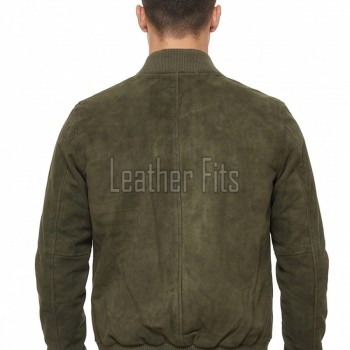 Men Olive Green Suede Bomber Jacket | Premium Khaki Aviator Flight Coat | Tailored Ribbed Trim & High-Density Quilted Storm Guard