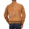 Men Mustard Tan Suede Bomber Jacket - Luxury Genuine Suede Blouson Varsity Pilot Coat with Ribbed Trim & Diamond-Quilted Inner Storm Flap