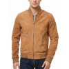 Men Mustard Tan Suede Bomber Jacket - Luxury Genuine Suede Blouson Varsity Pilot Coat with Ribbed Trim & Diamond-Quilted Inner Storm Flap