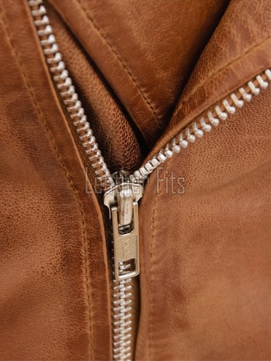 Men Cognac Tan Leather Rider Jacket | Premium Genuine Cowhide Asymmetric Zipper Coat | Tailored Classic Lapel Collar Sleek Urban Outerwear