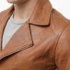 Men Cognac Tan Leather Rider Jacket | Premium Genuine Cowhide Asymmetric Zipper Coat | Tailored Classic Lapel Collar Sleek Urban Outerwear