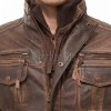 Men Distressed Brown Leather Jacket | Vintage Cowhide Tactical Utility Field Coat | Premium Multi Pocket Field Outerwear Quilted Shoulders