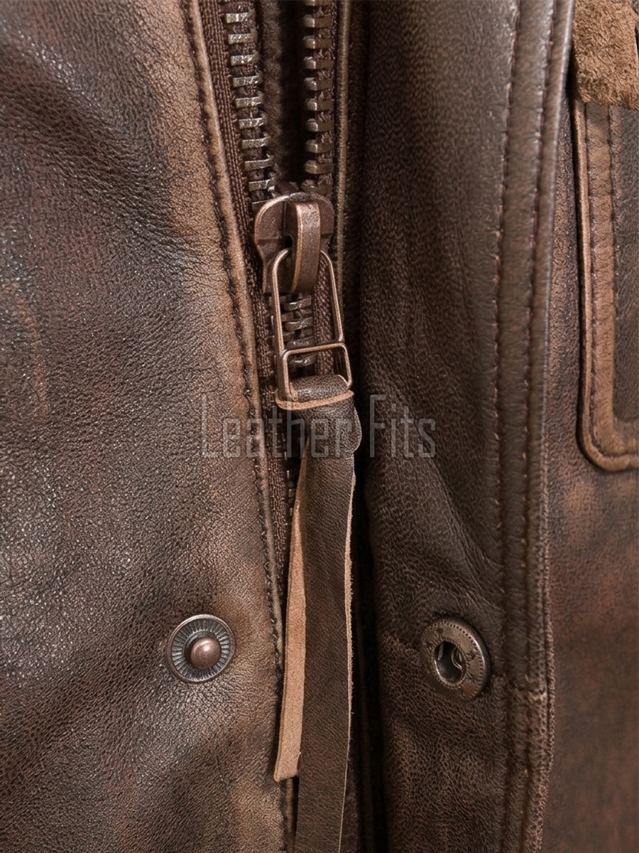 Men Distressed Brown Leather Jacket | Vintage Cowhide Tactical Utility Field Coat | Premium Multi Pocket Field Outerwear Quilted Shoulders