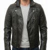 Men Black Leather Biker Jacket | Genuine Sheepskin Asymmetric Motorcycle Coat | Premium Quilted Shoulder Slanted Zipper Urban Rider Shell