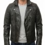 Men Black Leather Biker Jacket | Genuine Sheepskin Asymmetric Motorcycle Coat | Premium Quilted Shoulder Slanted Zipper Urban Rider Shell