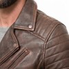 Men Distressed Brown Leather Biker Jacket | Vintage Cowhide Asymmetric Motorcycle Coat | Premium Quilted Shoulder Slanted Zipper Rider Outerwear