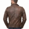 Men Distressed Brown Leather Biker Jacket | Vintage Cowhide Asymmetric Motorcycle Coat | Premium Quilted Shoulder Slanted Zipper Rider Outerwear