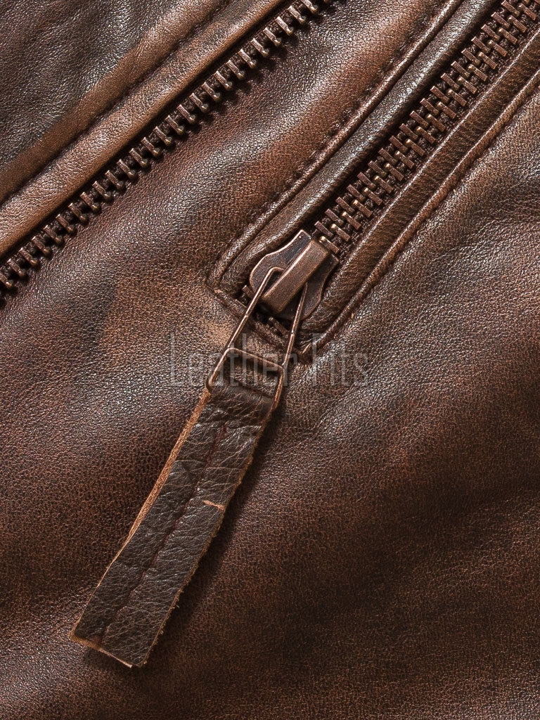 Men Distressed Brown Leather Biker Jacket | Vintage Cowhide Asymmetric Motorcycle Coat | Premium Quilted Shoulder Slanted Zipper Rider Outerwear