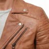 Men Tan Brown Leather Biker Jacket | Vintage Sheepskin Asymmetric Motorcycle Coat | Premium Quilted Shoulder Slanted Zipper Rider Outerwear