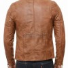 Men Tan Brown Leather Biker Jacket | Vintage Sheepskin Asymmetric Motorcycle Coat | Premium Quilted Shoulder Slanted Zipper Rider Outerwear