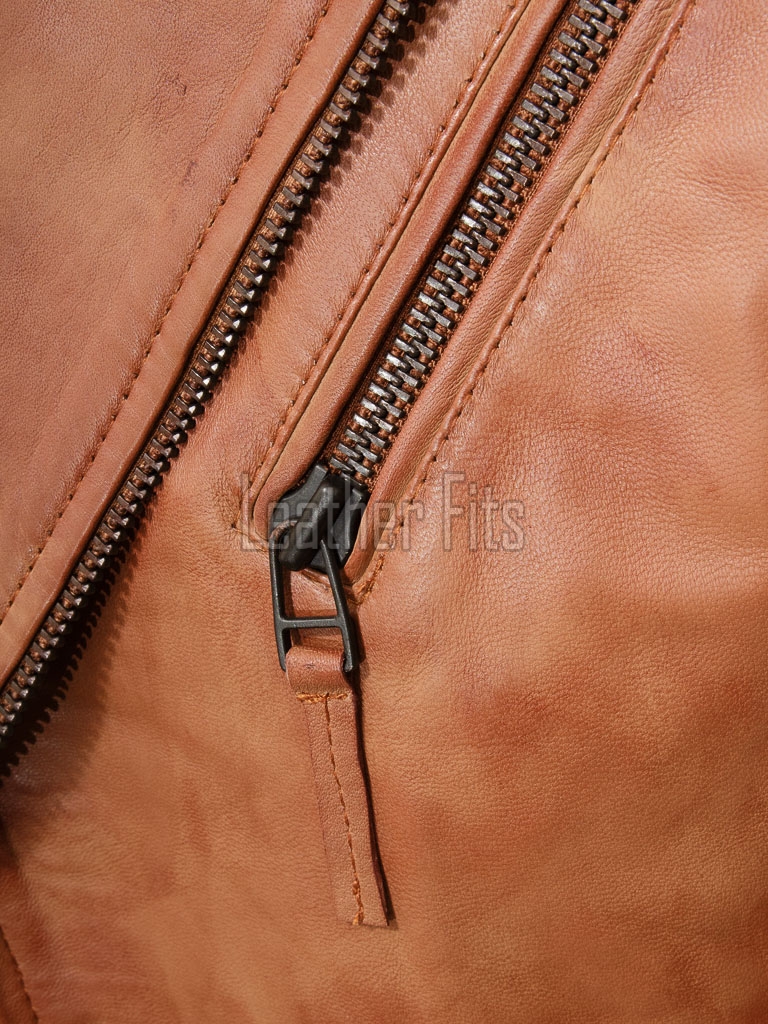 Men Tan Brown Leather Biker Jacket | Vintage Sheepskin Asymmetric Motorcycle Coat | Premium Quilted Shoulder Slanted Zipper Rider Outerwear