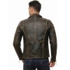 Men Distressed Charcoal Biker Jacket | Vintage Dark Brown Asymmetric Motorcycle Coat | Premium Quilted Shoulder Slanted Zipper Rider Shell