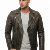 Men Distressed Charcoal Biker Jacket | Vintage Dark Brown Asymmetric Motorcycle Coat | Premium Quilted Shoulder Slanted Zipper Rider Shell