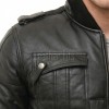 Men Black Leather Hooded Bomber Jacket | Insulated Urban Moto Puffer Coat | Premium Detachable Hood Ribbed Trim Pocketed Outerwear