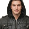 Men Black Leather Hooded Bomber Jacket | Insulated Urban Moto Puffer Coat | Premium Detachable Hood Ribbed Trim Pocketed Outerwear