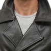 Men Black Leather Trench Coat | Vintage Double Breasted Long Military Jacket | Premium Officer Overcoat Classic Lapel Mid Length Parka Shell