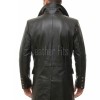 Men Black Leather Trench Coat | Vintage Double Breasted Long Military Jacket | Premium Officer Overcoat Classic Lapel Mid Length Parka Shell