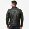 Men Black Leather Biker Jacket | Vintage Diamond Quilted Asymmetric Motorcycle Coat | Premium Leather Rider Jacket Side Buckle Branded Shell