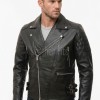 Men Black Leather Biker Jacket | Vintage Diamond Quilted Asymmetric Motorcycle Coat | Premium Leather Rider Jacket Side Buckle Branded Shell