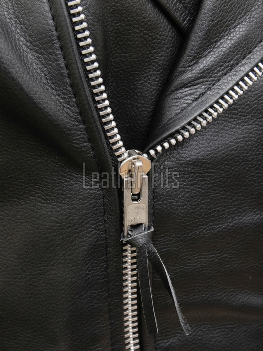 Men Black Leather Biker Jacket | Vintage Diamond Quilted Asymmetric Motorcycle Coat | Premium Leather Rider Jacket Side Buckle Branded Shell
