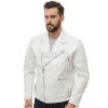 Men White Leather Biker Jacket | Vintage Diamond Quilted Asymmetric Motorcycle Coat | Premium Alabaster Leather Rider Side Buckle Shell