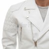 Men White Leather Biker Jacket | Vintage Diamond Quilted Asymmetric Motorcycle Coat | Premium Alabaster Leather Rider Side Buckle Shell