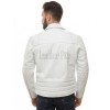 Men White Leather Biker Jacket | Vintage Diamond Quilted Asymmetric Motorcycle Coat | Premium Alabaster Leather Rider Side Buckle Shell