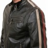 Men Black Leather Cafe Racer Jacket | Vintage Retro Striped Motorcycle Coat | Premium Distressed Lambskin Rider Side Buckle Biker Outerwear