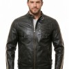 Men Black Leather Cafe Racer Jacket | Vintage Retro Striped Motorcycle Coat | Premium Distressed Lambskin Rider Side Buckle Biker Outerwear