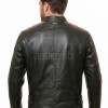 Men Black Leather Cafe Racer Jacket | Vintage Retro Striped Motorcycle Coat | Premium Distressed Lambskin Rider Side Buckle Biker Outerwear