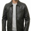Men Black Leather Minimalist Jacket | Casual Turn Down Point Collar Moto Coat | Premium Supple Lambskin Single Zippered Chest Pocket Outerwear