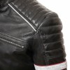 Men Black Leather Cafe Racer Jacket | Vintage Retro Striped Motorcycle Coat | Premium Ribbed Padded Shoulder Rider Side Buckle Biker Armor