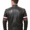 Men Black Leather Cafe Racer Jacket | Vintage Retro Striped Motorcycle Coat | Premium Ribbed Padded Shoulder Rider Side Buckle Biker Armor