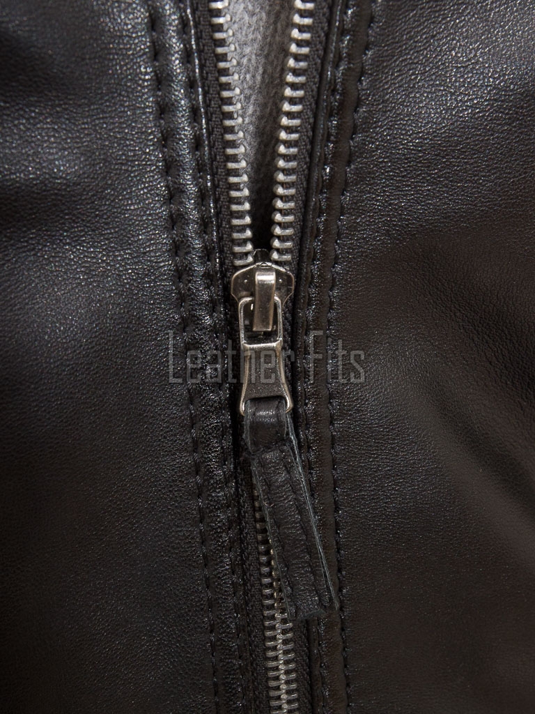 Men Black Leather Cafe Racer Jacket | Vintage Retro Striped Motorcycle Coat | Premium Ribbed Padded Shoulder Rider Side Buckle Biker Armor