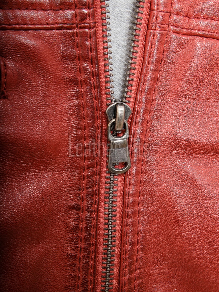 Men Red Leather Cafe Racer Jacket | Vintage Retro Striped Motorcycle Coat | Premium Ribbed Padded Shoulder Rider Side Tab Biker Armor