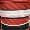 Men Red Leather Cafe Racer Jacket | Vintage Retro Striped Motorcycle Coat | Premium Ribbed Padded Shoulder Rider Side Tab Biker Armor