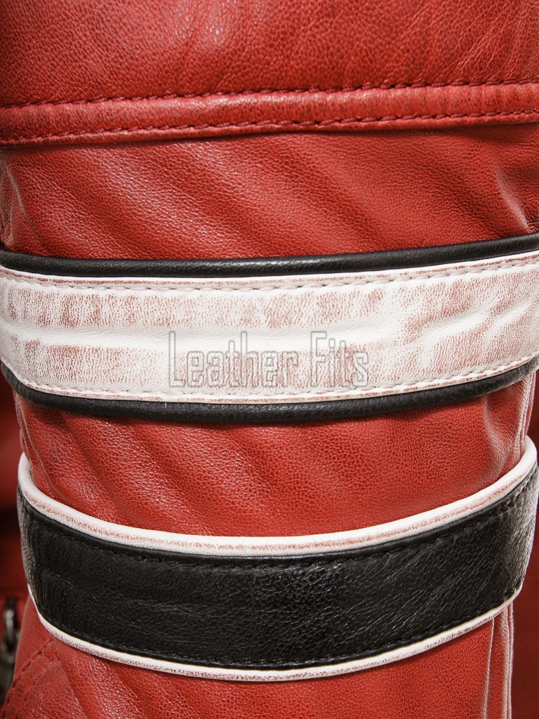 Men Red Leather Cafe Racer Jacket | Vintage Retro Striped Motorcycle Coat | Premium Ribbed Padded Shoulder Rider Side Tab Biker Armor
