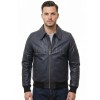 Men Navy Blue Leather Bomber Jacket | Classic Turn Down Point Collar MA1 Aviator | Premium Lambskin Ribbed Cuff Waistband Outerwear