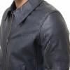 Men Navy Blue Leather Bomber Jacket | Classic Turn Down Point Collar MA1 Aviator | Premium Lambskin Ribbed Cuff Waistband Outerwear
