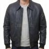 Men Navy Blue Leather Bomber Jacket | Classic Turn Down Point Collar MA1 Aviator | Premium Lambskin Ribbed Cuff Waistband Outerwear