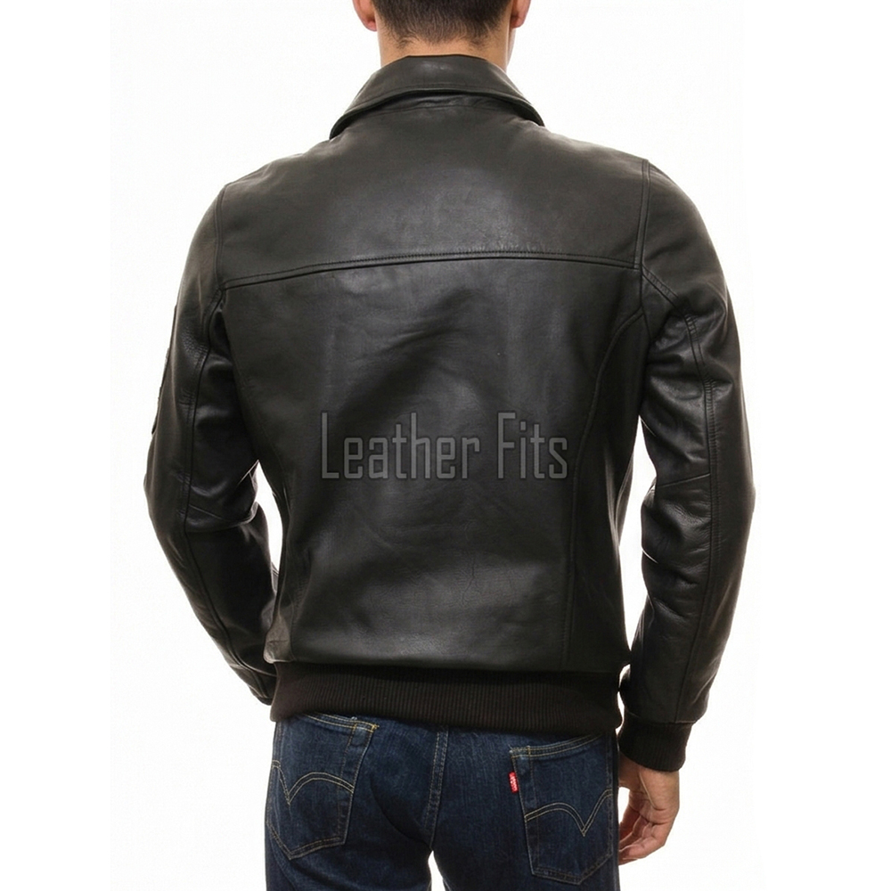 Men Black Leather Bomber Jacket | Classic Turn Down Point Collar MA1 Aviator | Premium Lambskin Ribbed Cuff Waistband Outerwear Flight Coat