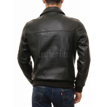 Men Black Leather Bomber Jacket | Classic Turn Down Point Collar MA1 Aviator | Premium Lambskin Ribbed Cuff Waistband Outerwear Flight Coat
