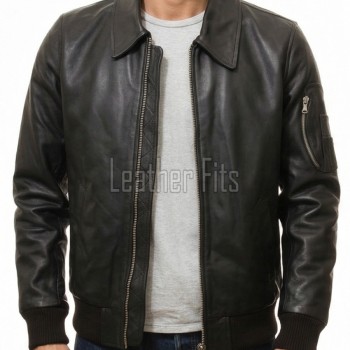 Men Black Leather Bomber Jacket | Classic Turn Down Point Collar MA1 Aviator | Premium Lambskin Ribbed Cuff Waistband Outerwear Flight Coat