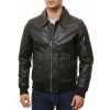 Men Black Leather Bomber Jacket | Classic Turn Down Point Collar MA1 Aviator | Premium Lambskin Ribbed Cuff Waistband Outerwear Flight Coat