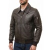 Men Dark Brown Leather Bomber Jacket | Classic Turn Down Point Collar MA1 Aviator | Premium Lambskin Ribbed Cuff Waistband Outerwear Flight Coat