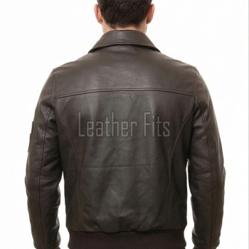 Men Dark Brown Leather Bomber Jacket | Classic Turn Down Point Collar MA1 Aviator | Premium Lambskin Ribbed Cuff Waistband Outerwear Flight Coat